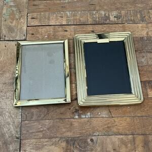 Vintage Solid Brass Striped Metal Gold Photo Frames Fits 5x7 Photos Minimalist